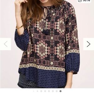 Anthropologie Navy and Pink Floral Blouse 11-1-Tylho